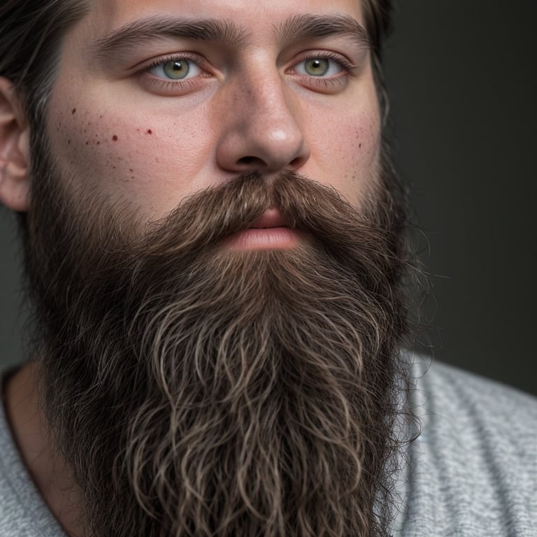 un gros plan d' un homme avec une barbe et des taches de rousseur