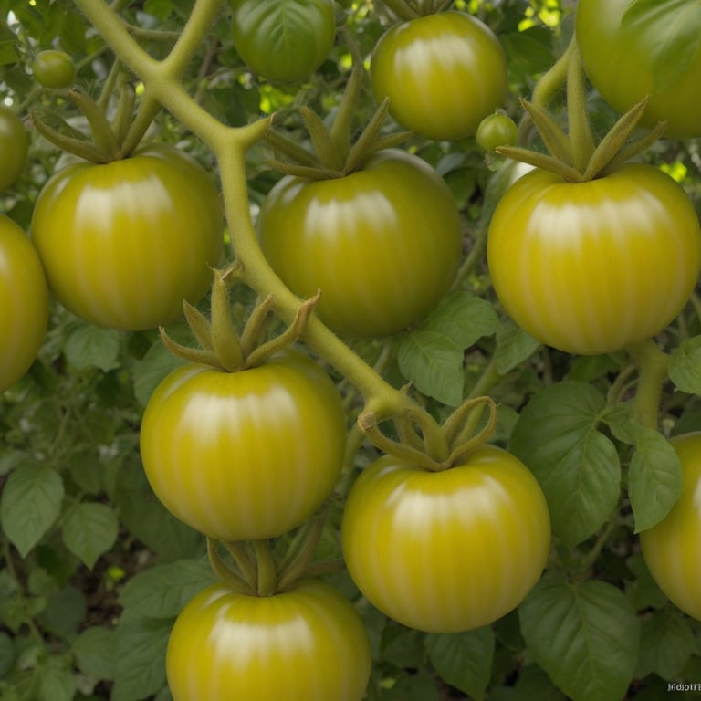 un tas de tomates vertes poussant sur une plante