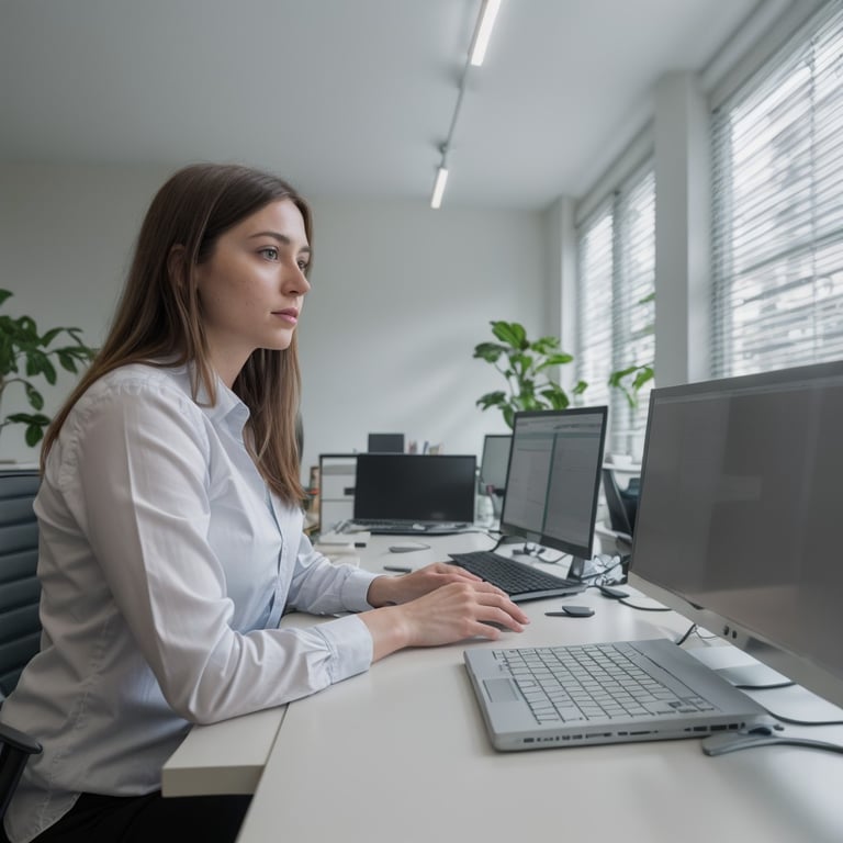 une femme travaille sur un ordinateur portable dans un bureau