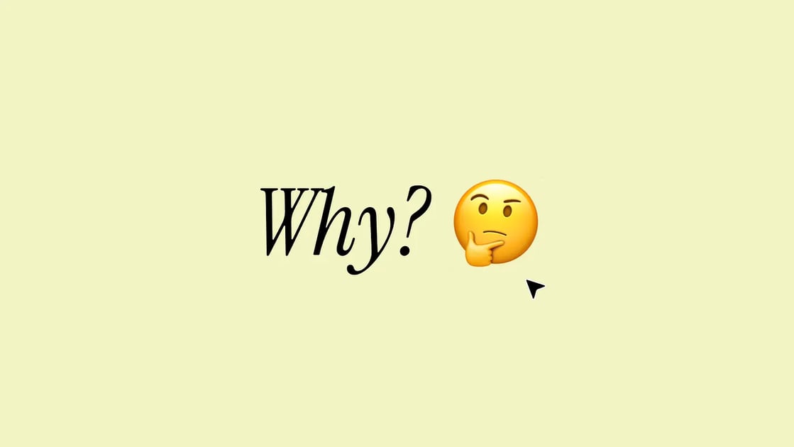 Image with a light yellow background, a text saying ‘Why?’ and a thinking emoji.