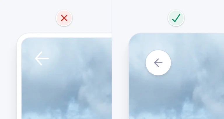 Adding a shadow to the icon and a gradient overlay on the top third of the image to give the icon sufficient 3:1 contrast.