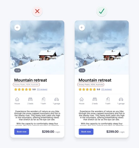 Example with location text in light font weight vs regular font weight.