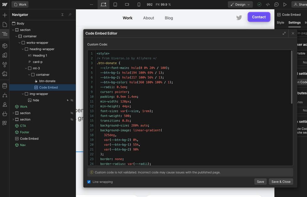 How to Integrate Uiverse Elements into Your Webflow Projects