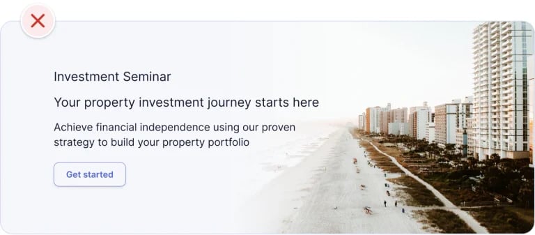 Example of a website hero banner without a clear visual hierarchy.