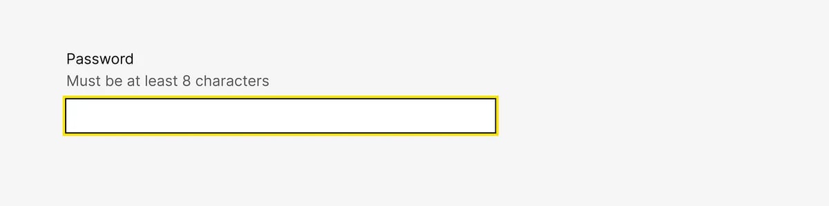 An example of a password input being highlighted with yellow colour.
