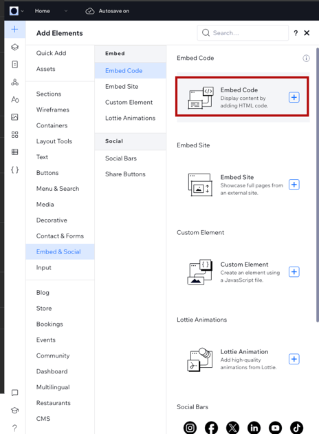 Screenshot of a WixStudio 'Add Elements' tab.