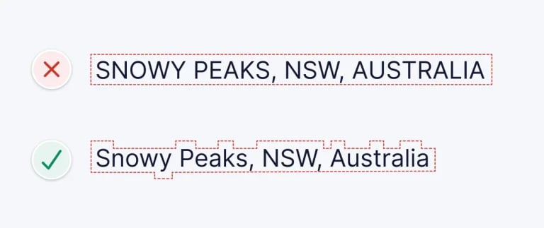 The shape of an uppercase vs sentence case word.