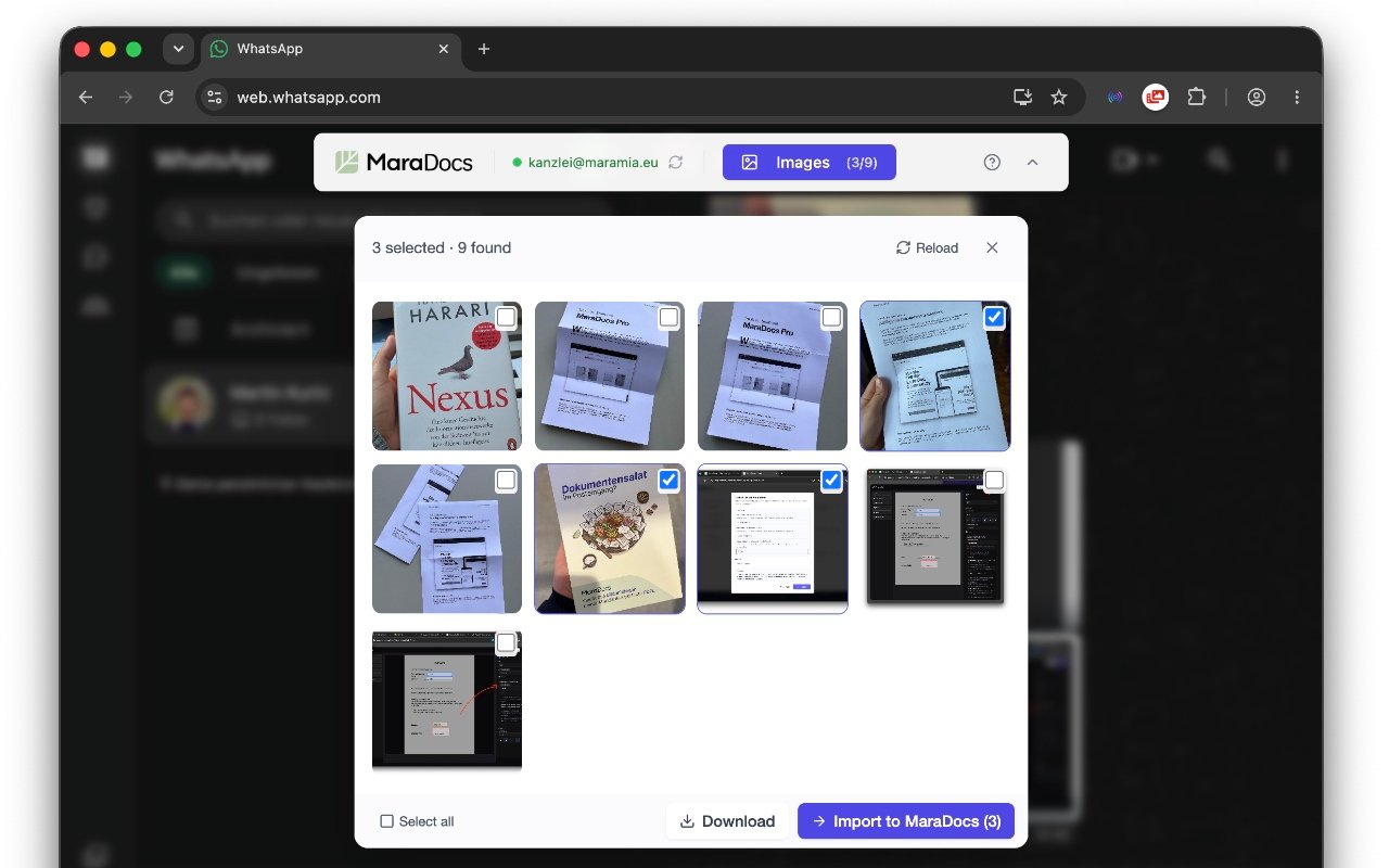 Browser extension MaraDocs import from WhatsApp Web with image selection