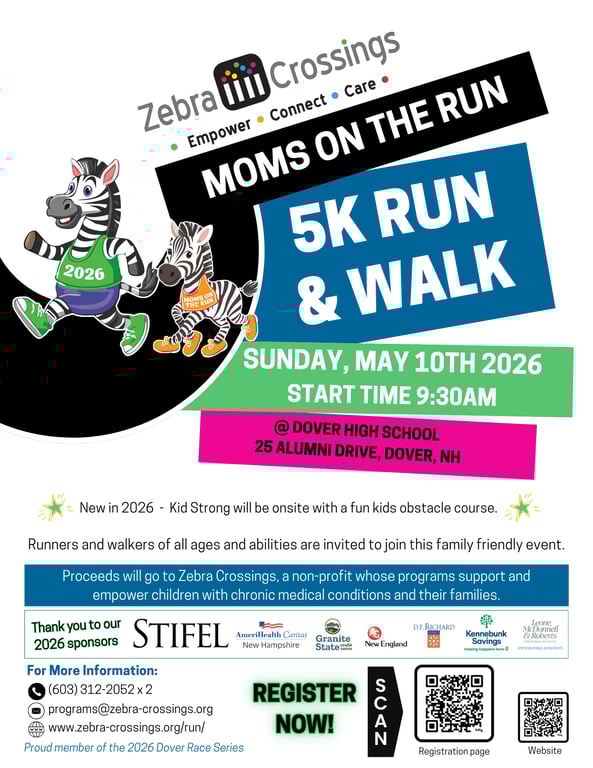 Zebra Crossings Moms On The Run 5K logo