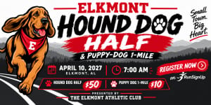 The Elkmont Hound Dog Half Logo