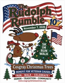 Rudolph Rumble Veteran's Benefit 5K Run-Walk/1M Walk 2026-November 7, 2026 @ 9:30 AM EST. logo