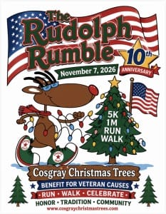 Rudolph Rumble Veteran's Benefit 5K Run-Walk/1M Walk 2026-November 7, 2026 @ 9:30 AM EST. Logo