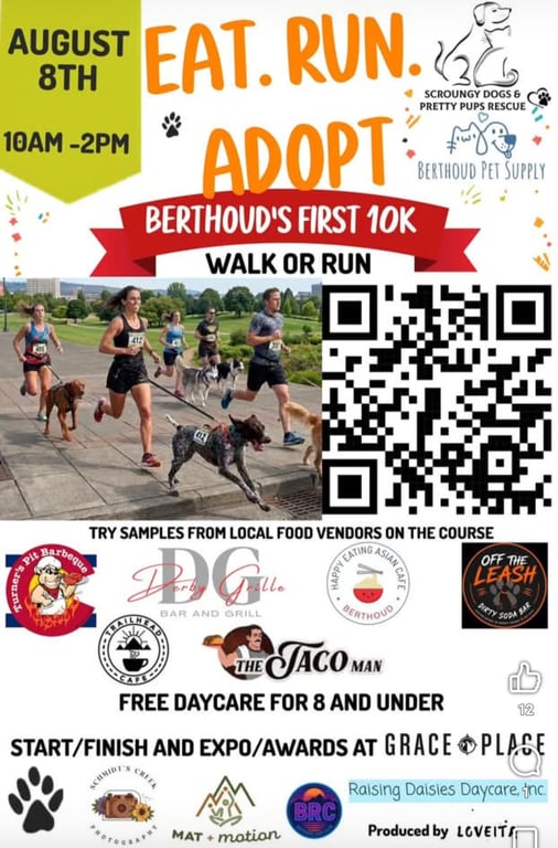 Eat. Run. Adopt - Berthoud 10k logo