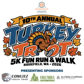 Ridgefield Public School Foundation's 10th Annual Turkey Trot, presented by the Cowlitz Indian Tribe, Columbia Credit Union, and Alyssa Curran Realty Group Logo