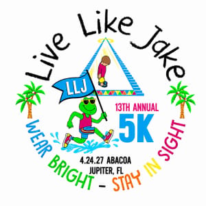 13th Annual Live Like Jake 5k - Wear Bright Stay In Sight! Logo
