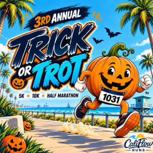 Trick or Trot 5K, 10K, and Half Marathon by Califlow Runs Logo