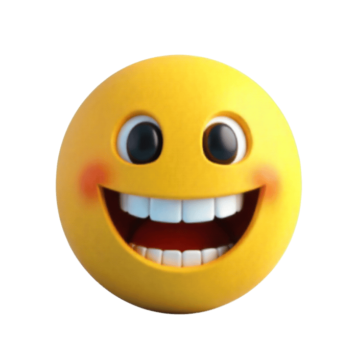 Happy smiling emoji with big white teeth and rosy cheeks