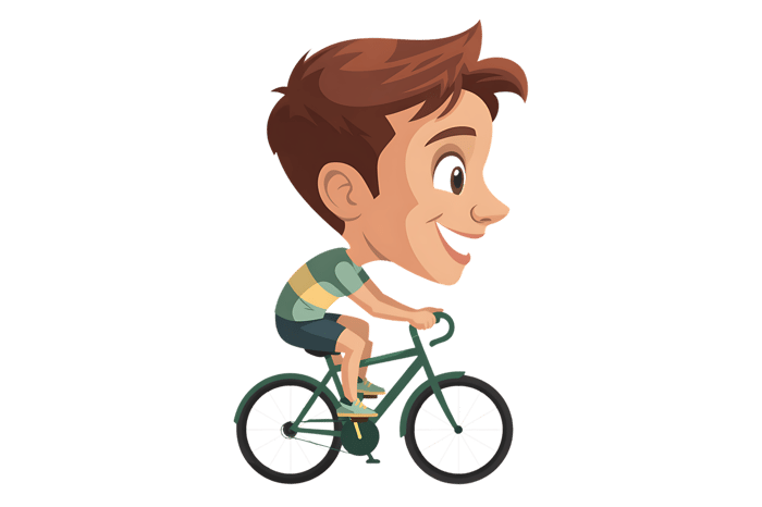 Cartoon of boy riding bicycle