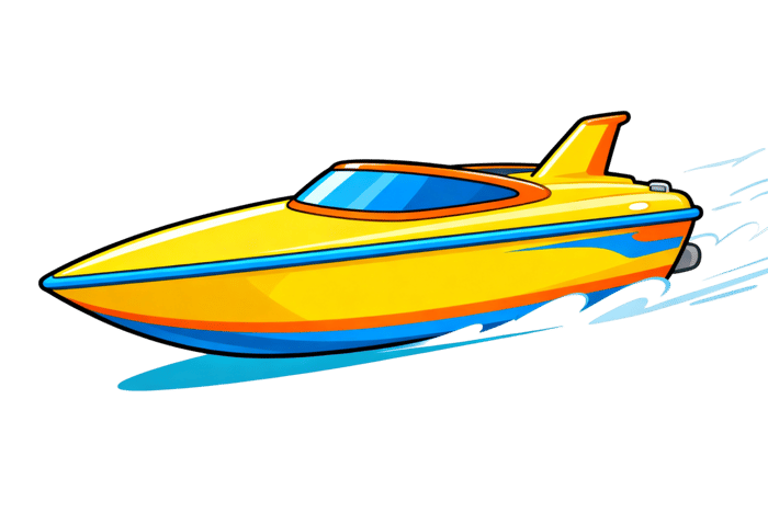 Cartoon yellow motorboat speeding