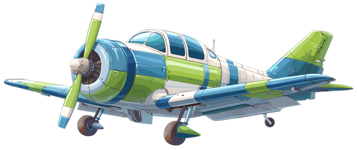 Cartoon airplane illustration with propeller and colorful design