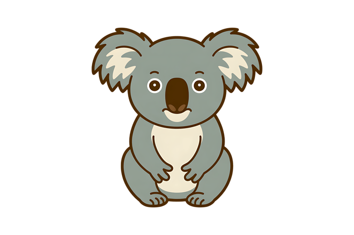Cartoon koala bear sitting, cute animal illustration