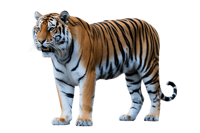 Beautiful bengal tiger isolated on transparent background