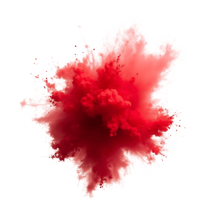Vibrant explosion of red powder on transparent background