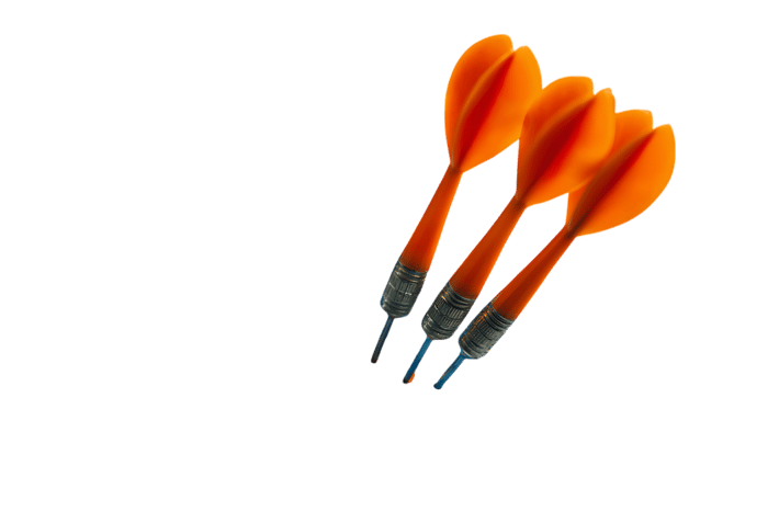 Three orange darts on a black background.