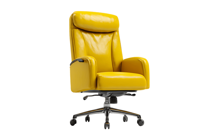Comfortable and stylish yellow leather office chair on wheels