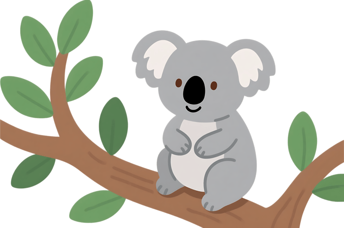 Cute koala on a tree branch cartoon illustration