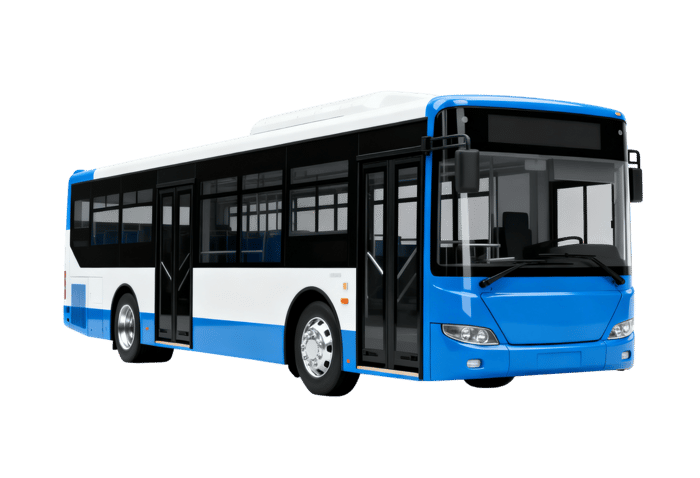 Blue and white city bus for public transportation