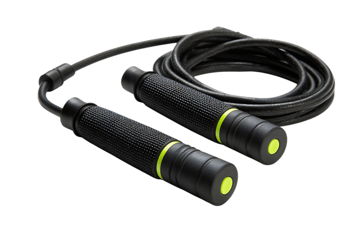 Black jump rope with neon green accents.
