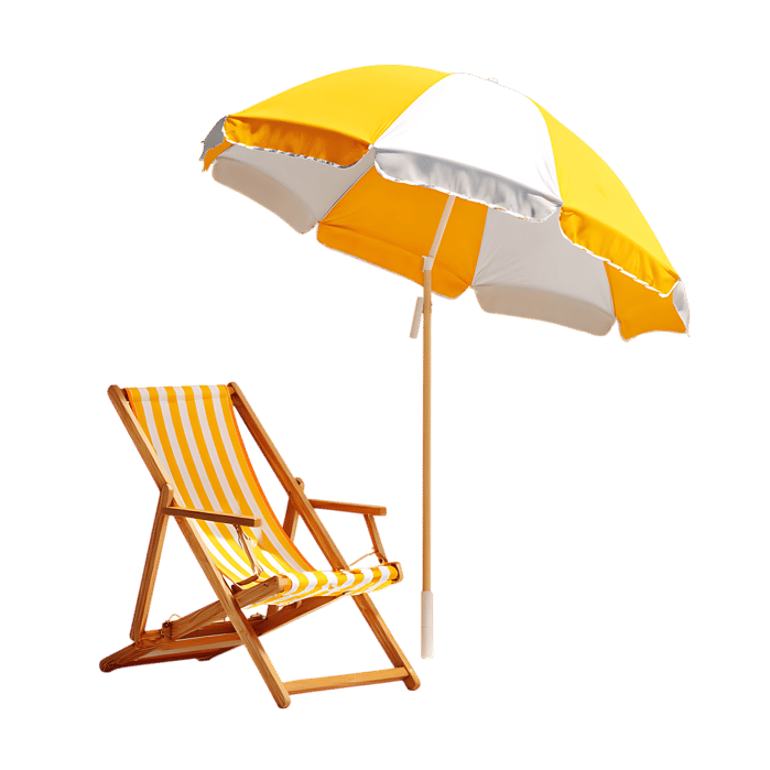 Empty beach chair and umbrella