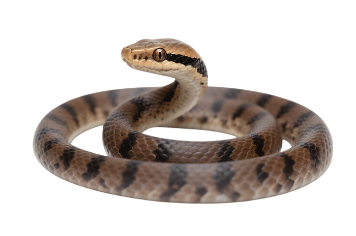 Brown vine snake coiled up, isolated on transparent background