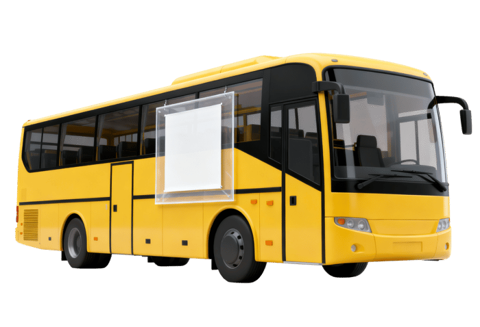 Yellow bus with blank signage for advertising