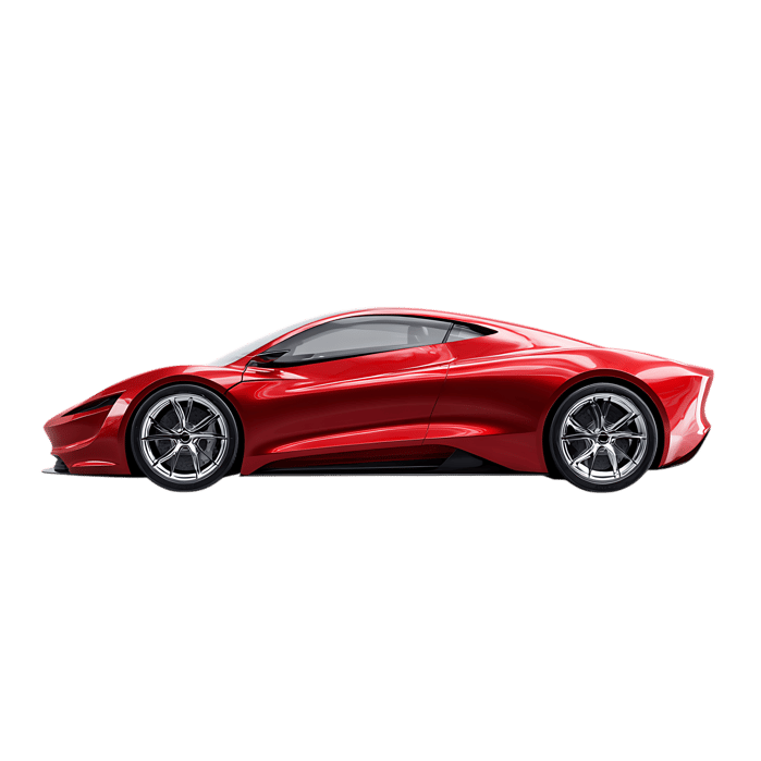 Sleek red sports car, side view.