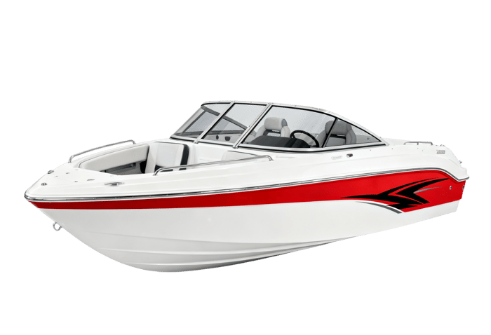 White and red speedboat on the water
