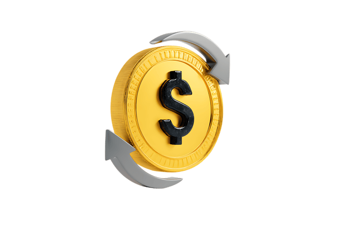 Rotating golden coin with dollar sign, finance concept