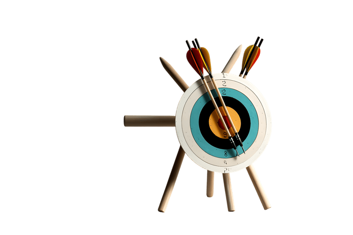 Arrows hitting the archery target.  Accuracy, precision concept.