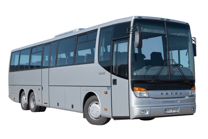 Silver passenger bus for public transportation and long distance travel