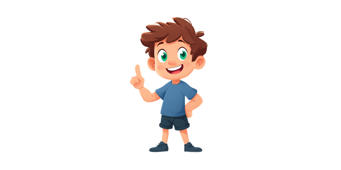 Cartoon boy pointing up with a smile illustration
