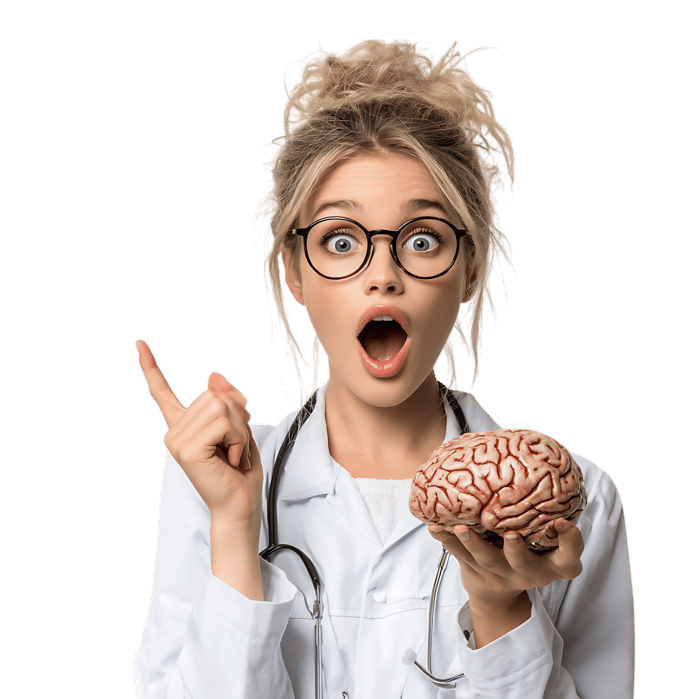 Amazed female doctor holding a brain model225