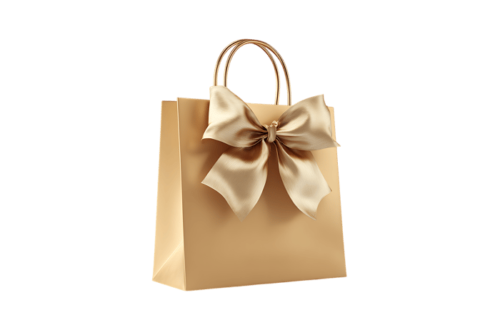 Elegant beige gift bag with a satin bow, perfect for presents and celebrations
