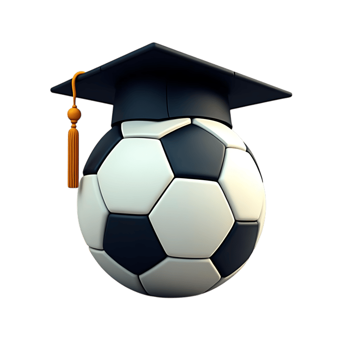Soccer ball wearing a graduation cap, symbolizing sports education and academic achievement in athletics