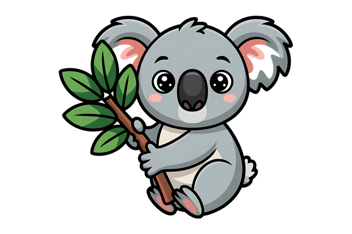Cartoon koala with eucalyptus
