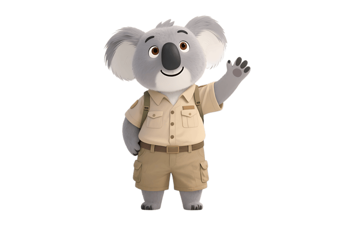 Cartoon koala character waving hello