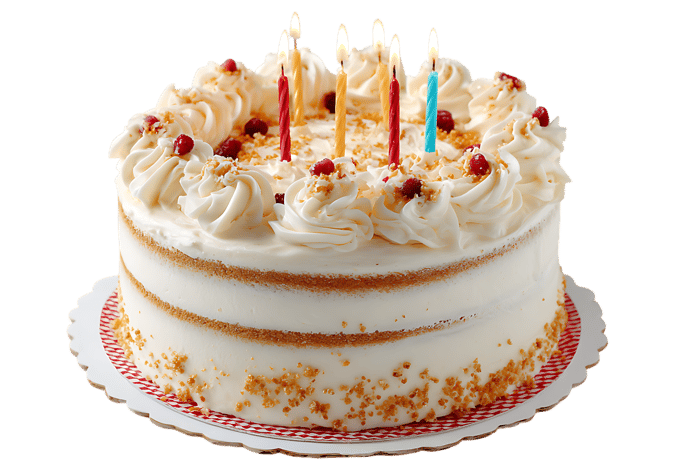 A delicious birthday cake with candles.