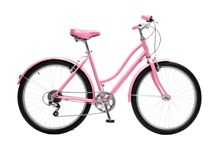 Stylish pink step through bicycle for fun and easy transportation