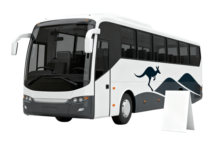 Tour bus with kangaroo graphic