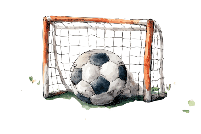 Soccer ball in the goal net. Illustration of a goal in soccer.